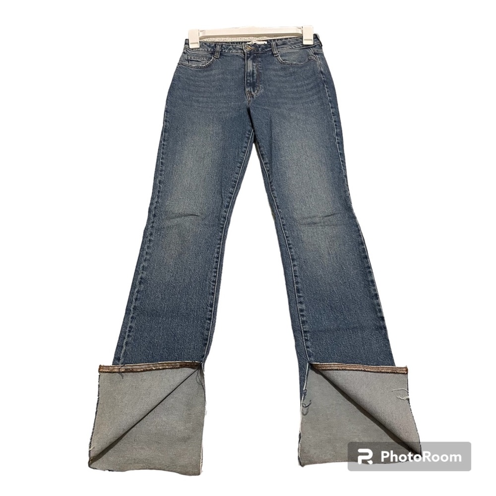 Zara Dark Denim Wide Split Leg/ Ankle Long Jeans